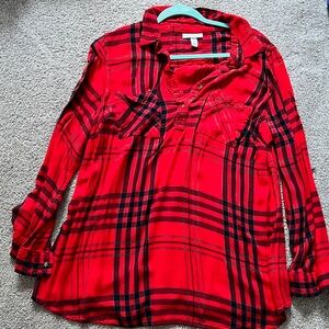 Liz Lange Red and Black Plaid Maternity Shirt